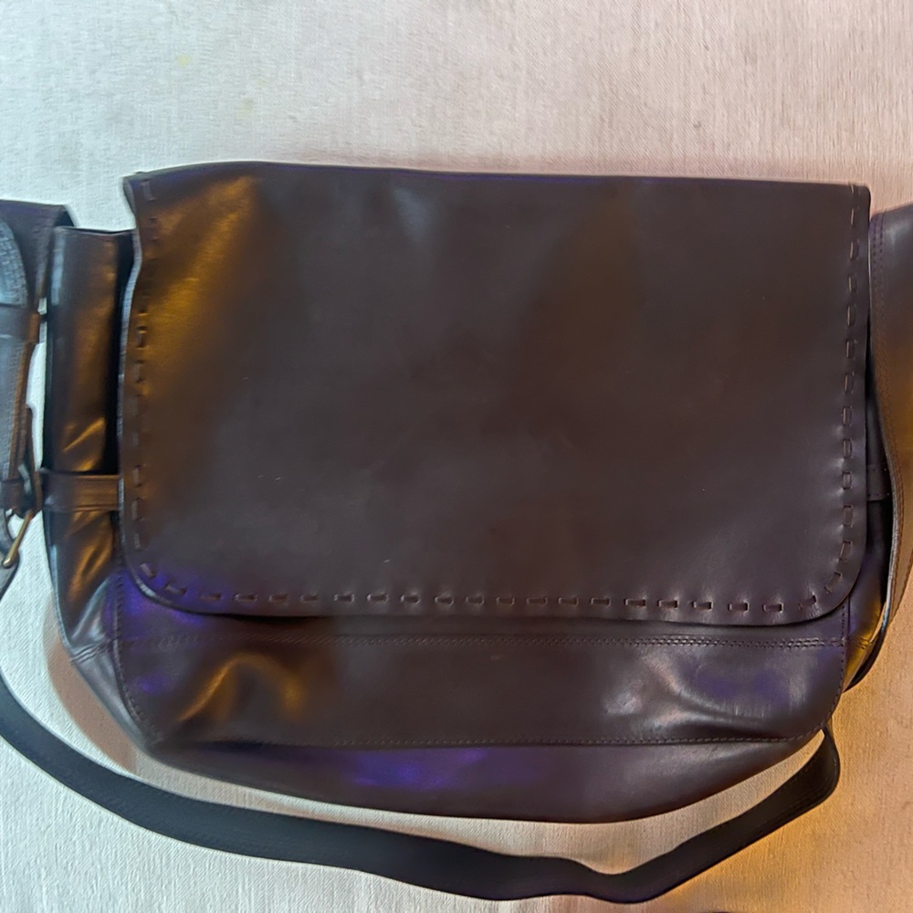 John Varvatos Mainline Brown Leather Satchel Messenger Bag $1095